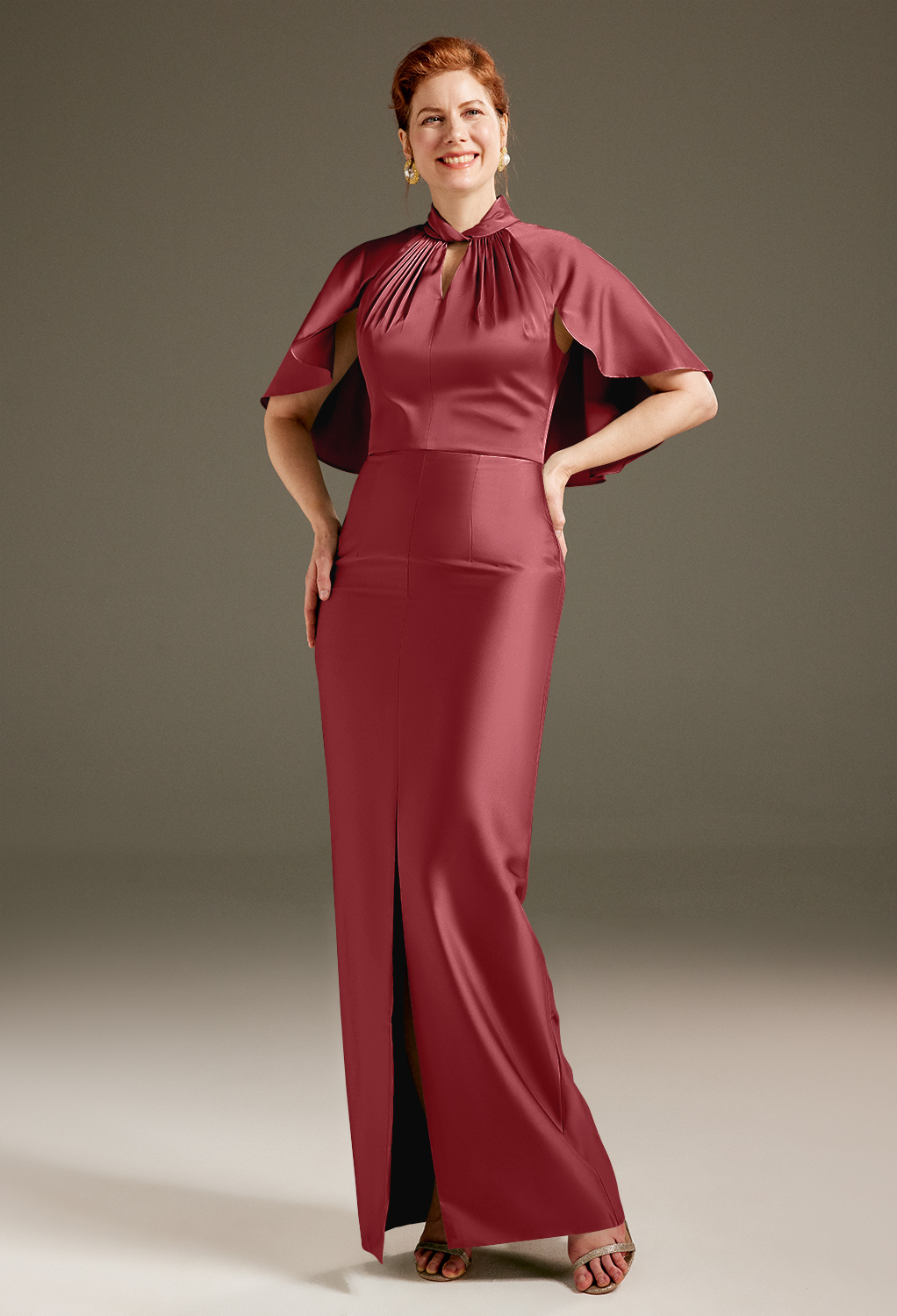AW Luster Burgundy  Mother of The Bride Dresses With Wraps